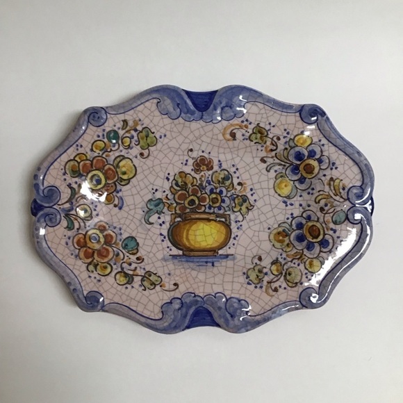 Lufeco Spain Other - Lufeco Spain Crackle Plate 10.25” Pintado A Mano Hand Painted Floral Art Pottery
